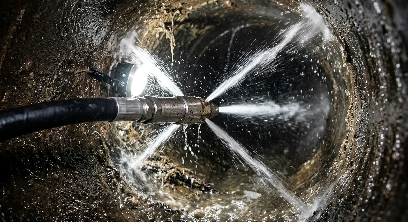 High-pressure hydro jetting nozzle cleaning sewer pipe for Sewer Cleanout in Palmer